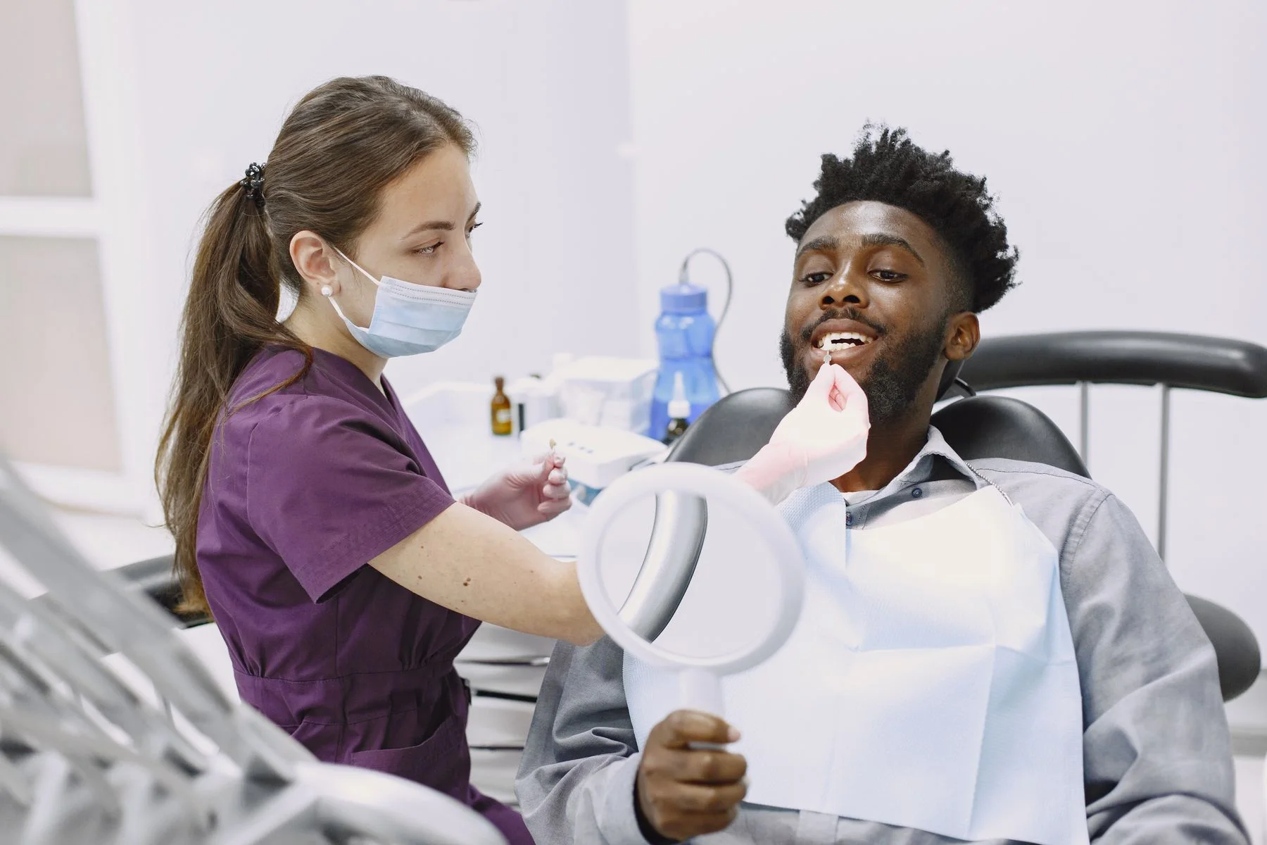 Patient receiving a comfortable preventive dental visit